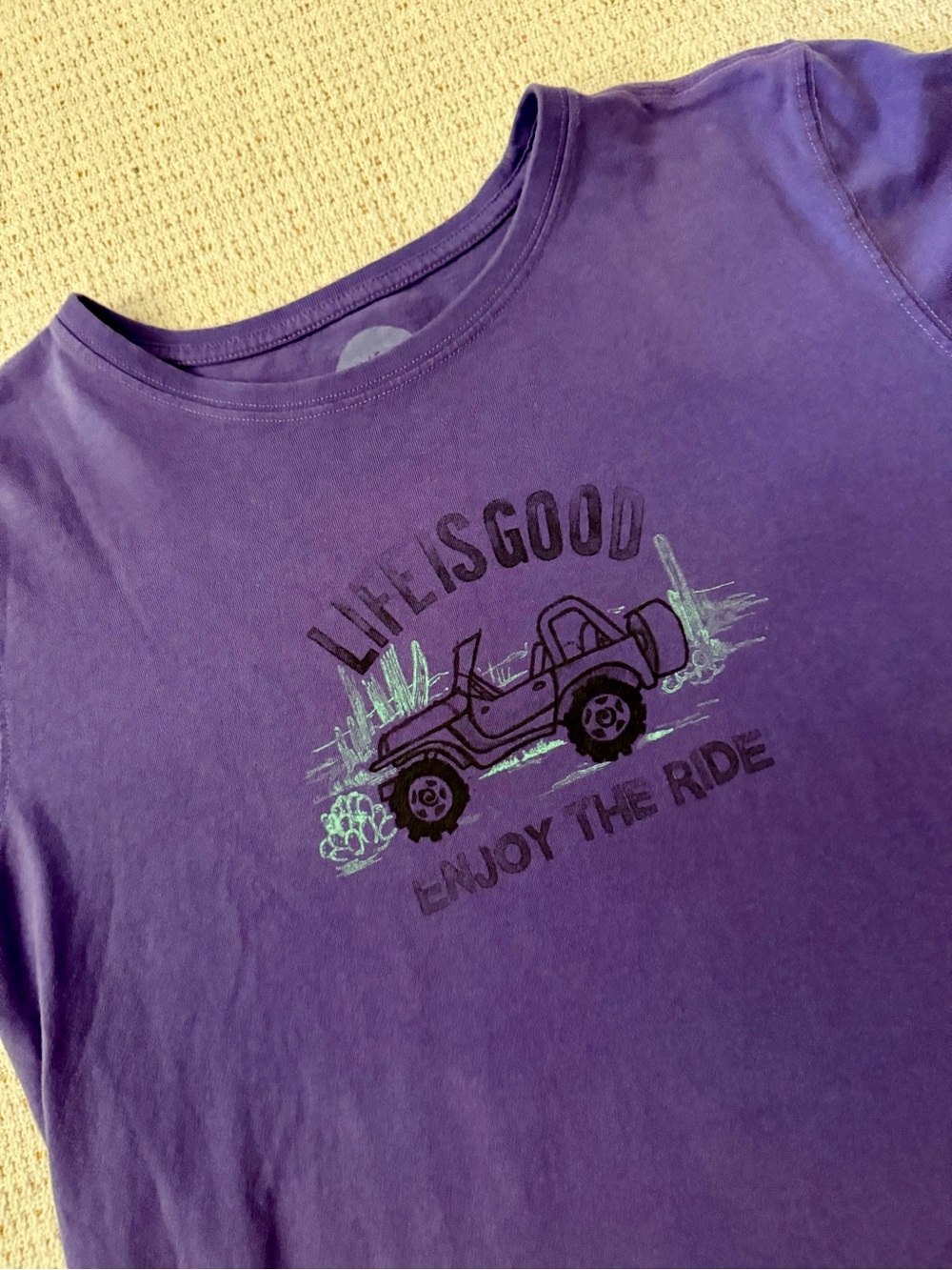 Life Is Good Enjoy the Ride Short-Sleeve Tee with Jeep Graphic 100% cotton